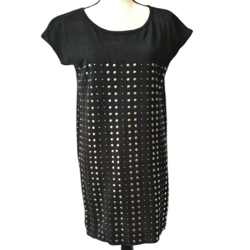 Adrienne Vittadini size large black gold studded lightweight knit short sleeve